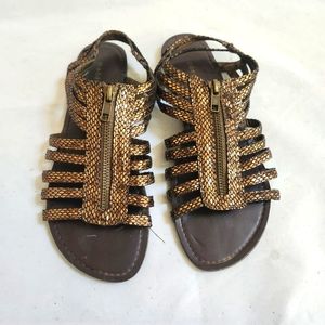Madden Girl Aviator Gold and Brown Sandals